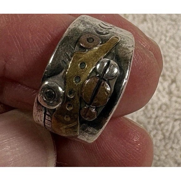 Artisan Jewelry - B&B Sterling 925 Artisan Steampunk Industrial Mixed Metal Ring Size 7 Vintage